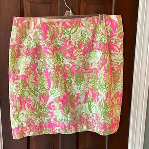 Vintage Lilly Pulitzer Jungle Party Pink & Green Print Mini Skirt Size 14